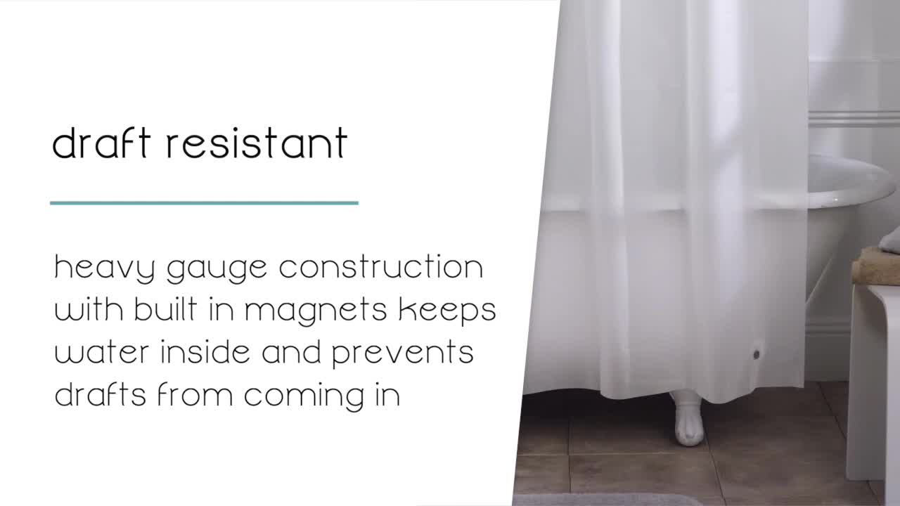 thumbnail video image 2 of Zenna Home Frosty Finish 8-Gauge Heavyweight EVA Shower Liner, 70" x 71", Frosty, 2 of 6