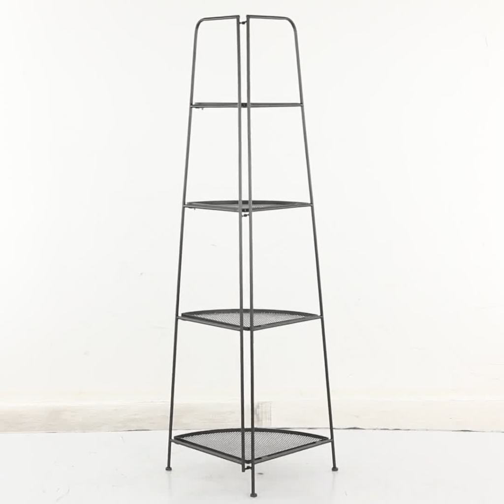 thumbnail video image 2 of DecMode 22" x 27" Black Metal Indoor Outdoor Tall Folding 4 Shelves Bakers Rack, 1-Piece, 2 of 10