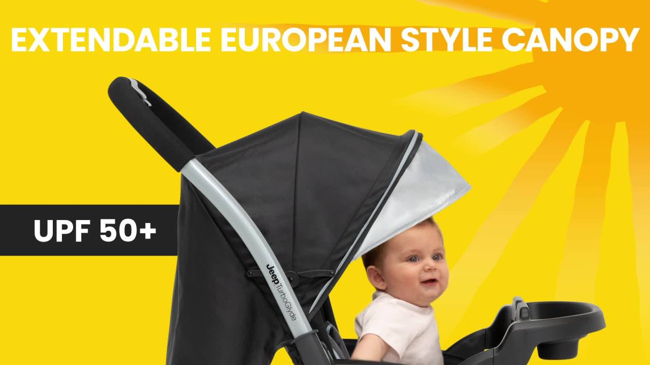 thumbnail video image 3 of Jeep TurboGlyde Reversible Handle Stroller by Delta Children, Black, 3 of 18