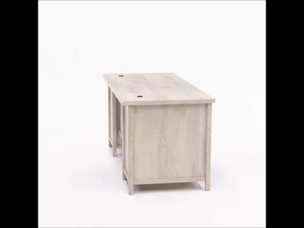 thumbnail video image 2 of Sauder Costa Executive Desk, Chalked Chestnut Finish, 2 of 14