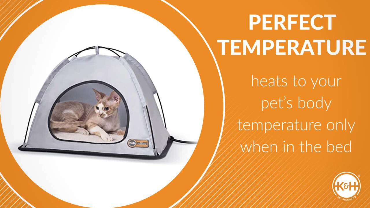 thumbnail video image 2 of K&H Pet Products Thermo Tent Outdoor Heated Pet Shelter Gray Medium 19 X 24 X 16 Inches, 2 of 9