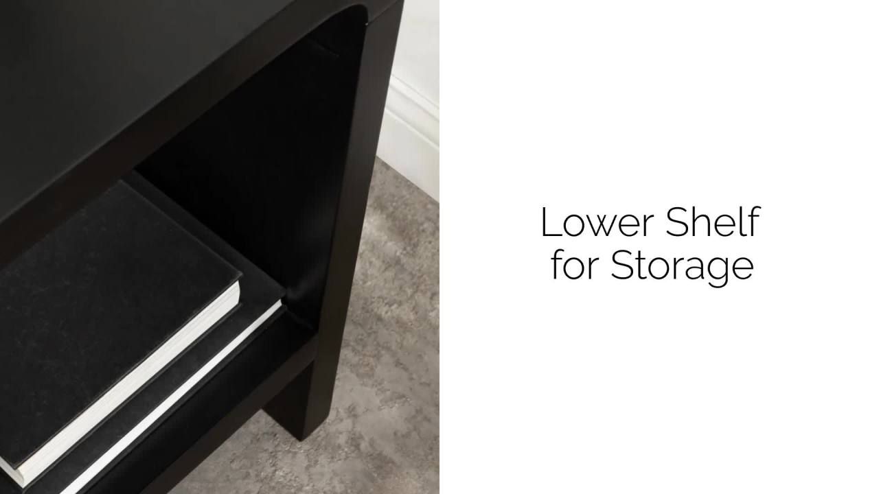 thumbnail video image 2 of Kate and Laurel Reddy Modern Arched Wood Side Table, 16 x 12 x 24, Black, Contemporary Two-Tier End Table for Use as a Bedroom Nightstand or Small Record Player Stand, 2 of 9