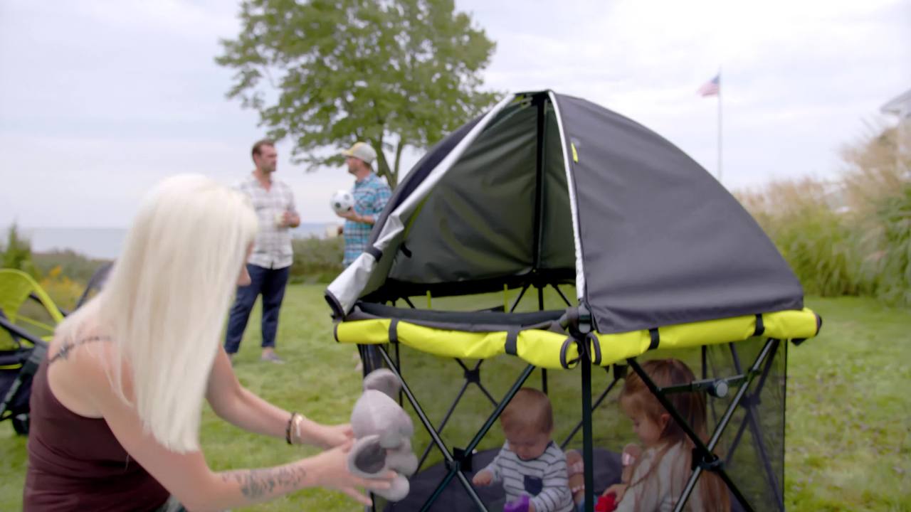 thumbnail video image 2 of Play-Away Portable Playard Deluxe (Adventurer Gray), 2 of 36