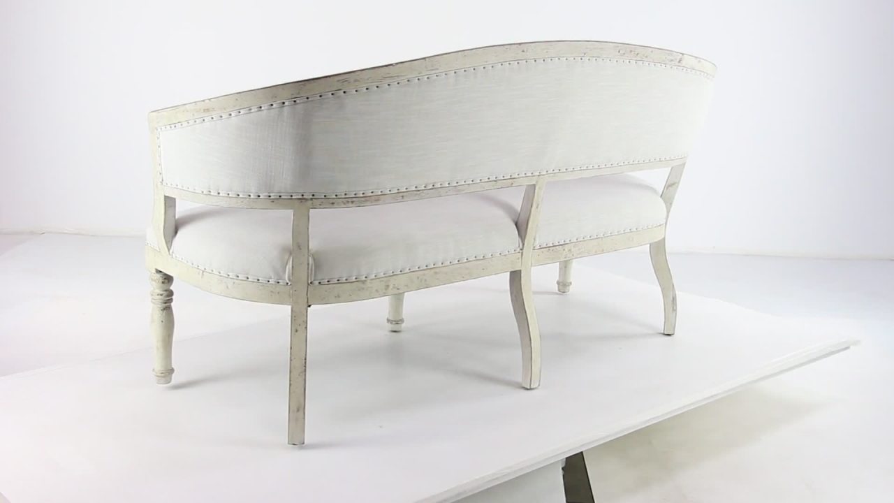 thumbnail video image 2 of Decmode - Antique Sheraton Style Upholstered White Wood Sofa, 67" x 35", 2 of 5
