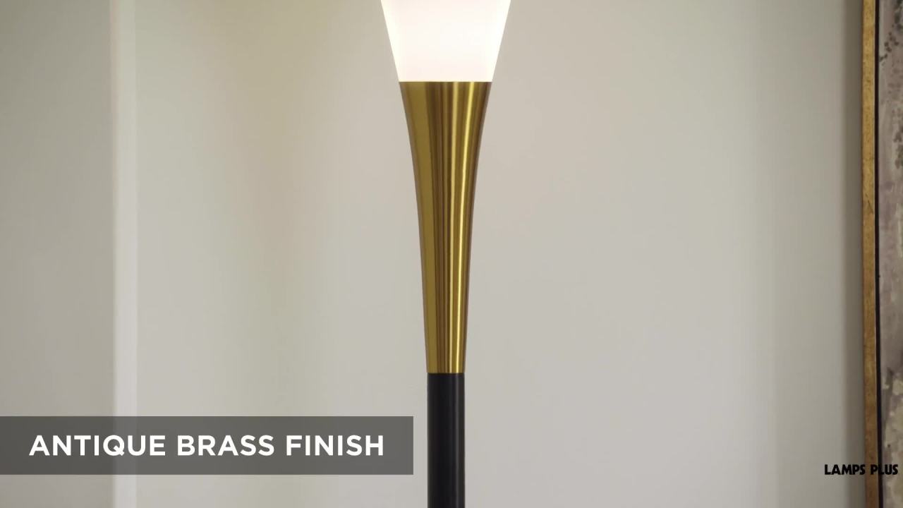 thumbnail video image 2 of Possini Euro Design Piazza Modern Torchiere Floor Lamp 72 1/2" Tall Black Brass Metal Frosted White Glass Shade for Living Room Bedroom Office House, 2 of 8