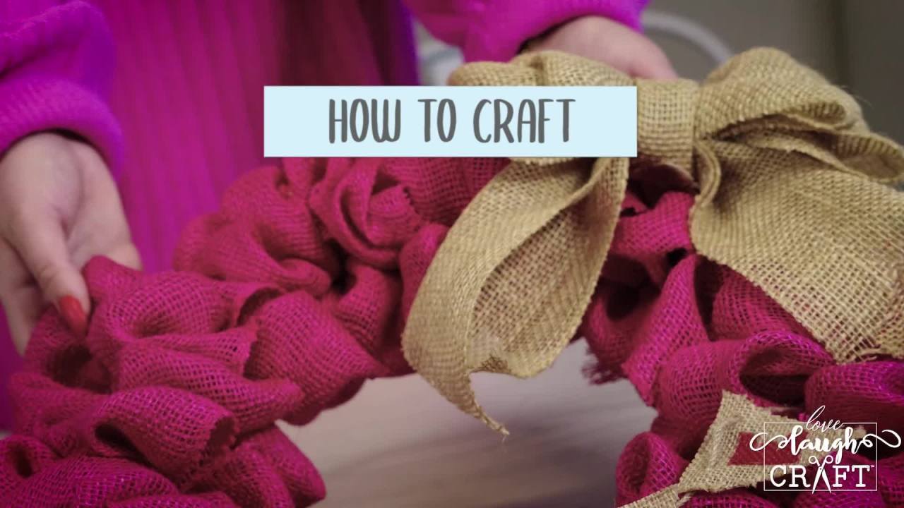 thumbnail video image 2 of Love, Laugh, Craft 18" Dia. Valentine Love Burlap Wreath Project Kit, Precut, Red/Beige, 2 of 9