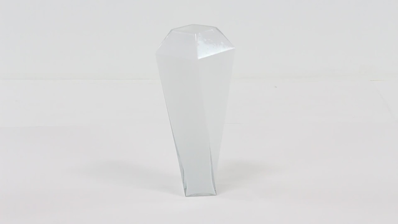 thumbnail video image 2 of Decmode Contemporary 18 inch geometric cut white glass vase, White, 2 of 9
