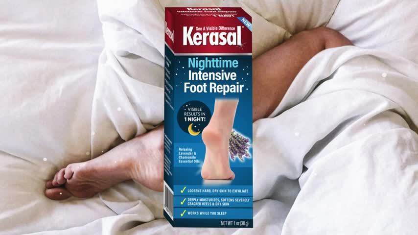 thumbnail video image 3 of Kerasal Nighttime Intensive Foot Repair Ointment for Cracked Heels and Dry Feet, 1 oz, 3 of 14