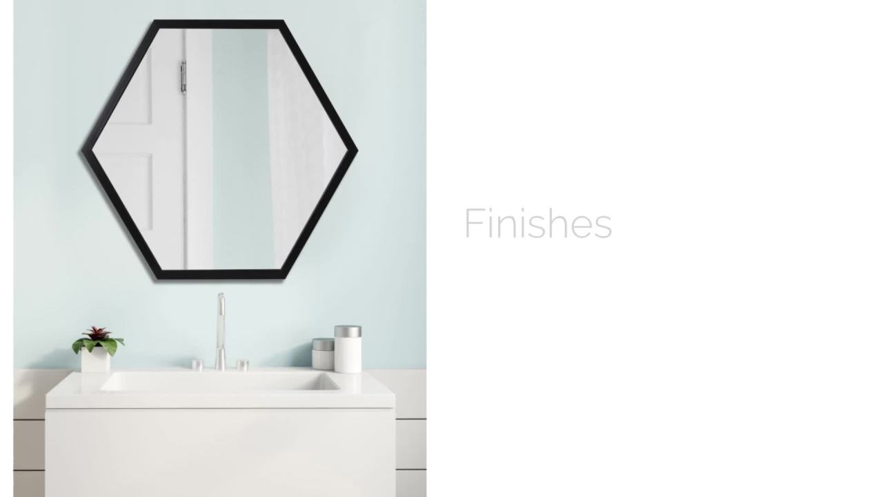 thumbnail video image 2 of Kate and Laurel Laverty Modern Hexagon Framed Mirror, 24 x 26, Dark Silver, Geometric Wall Decor, 2 of 8