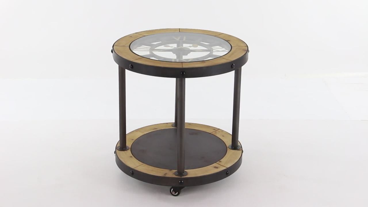 thumbnail video image 2 of DecMode 24" x 25" Brown Metal 1 Shelf Accent Table with Clock Top, 1-Piece, 2 of 7