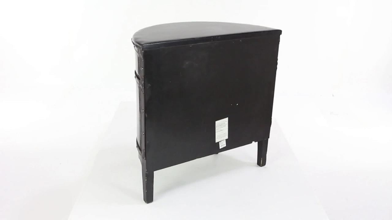 thumbnail video image 2 of DecMode 32" x 31" Dark Brown Wood Vintage Faux Leather Cabinet with Faux Leather Buckle Straps and Stud Details, 1-Piece, 2 of 12