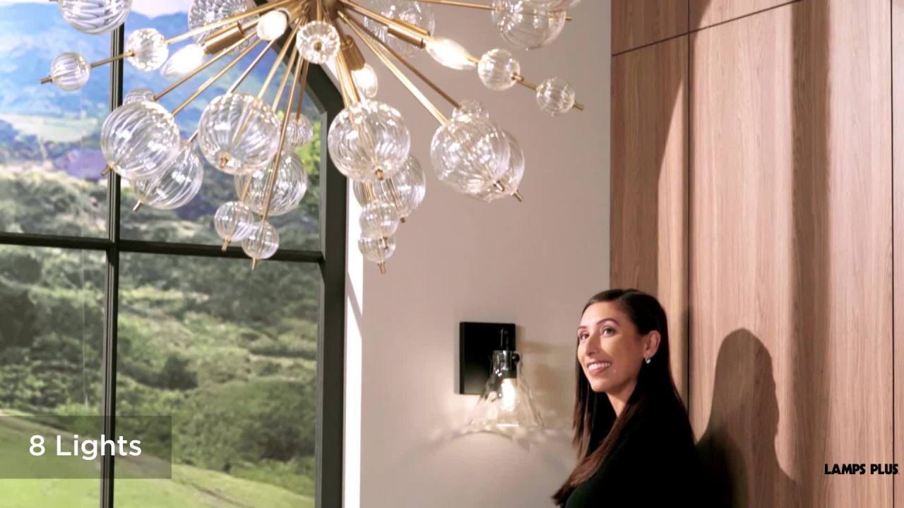 thumbnail video image 2 of Possini Euro Design Dandelion 30" Modern Pendant Chandelier Ceiling Light Fixture Dining Room Over Table Sputnik 8-Light Satin Gold Finish, 2 of 10