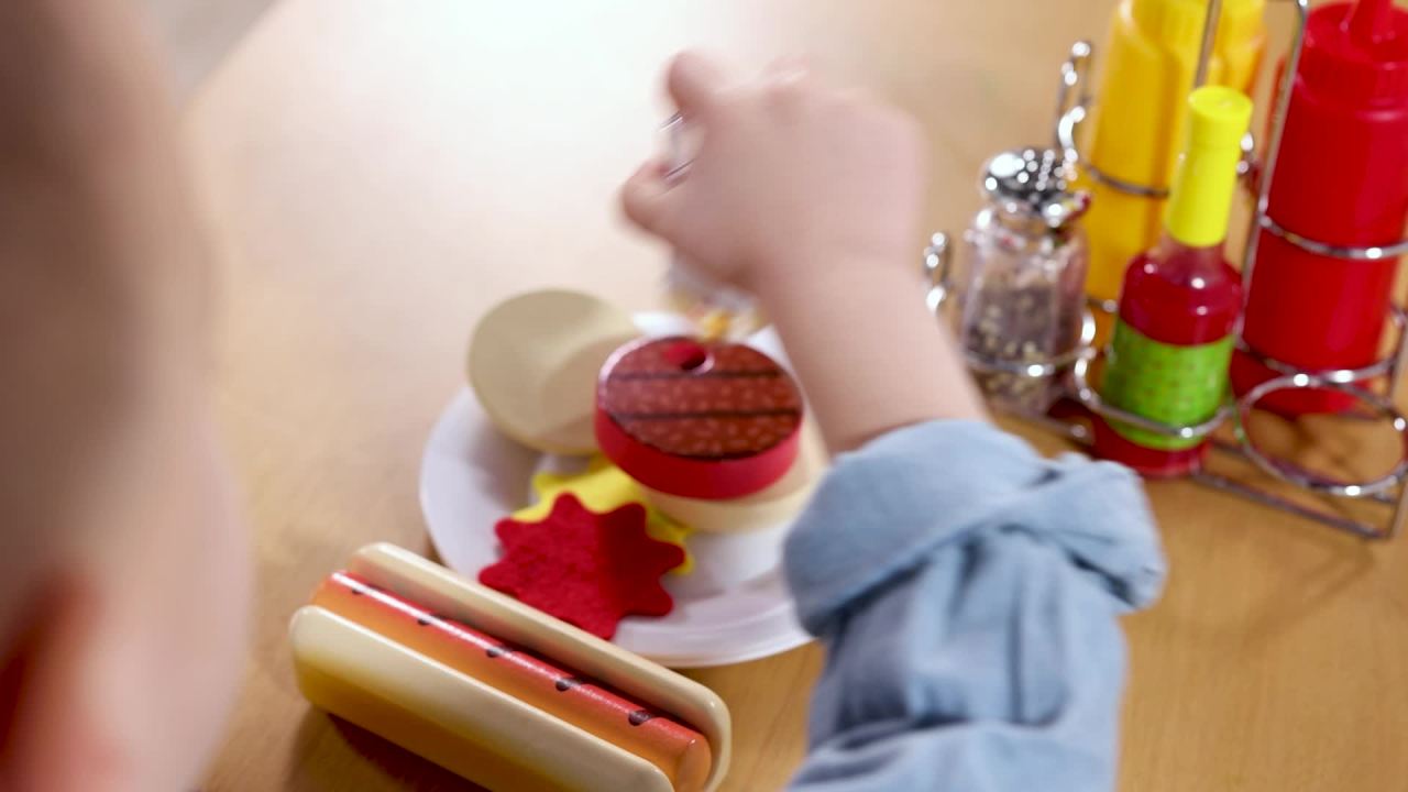 thumbnail video image 3 of Melissa & Doug Condiments Play Set (6 pcs) - Play Food, Stainless Steel Caddy, 3 of 11