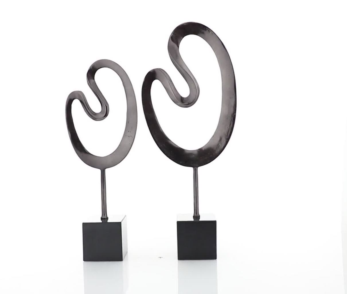 thumbnail video image 2 of 24", 21"H Black Marble Abstract Sculpture with Black Base, by DecMode (2 Count), 2 of 9