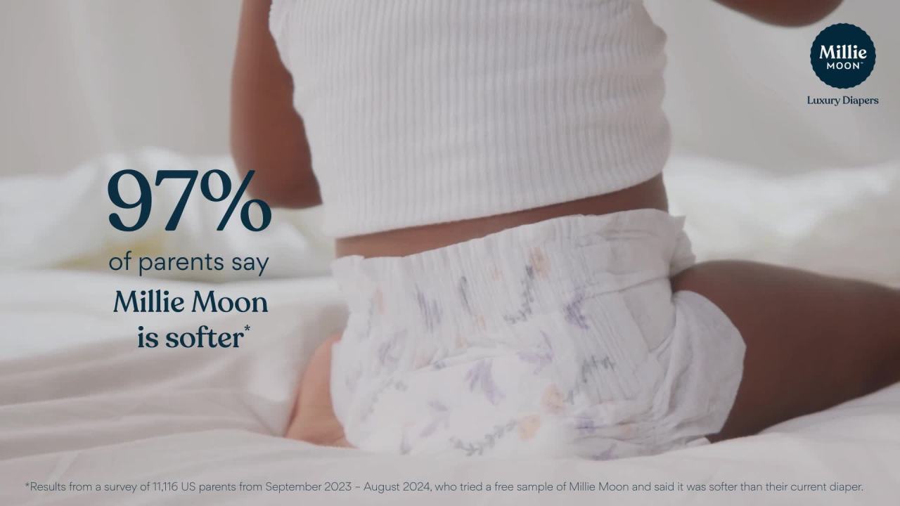thumbnail video image 2 of Millie Moon Luxury Diapers, Size 2, 88 Count, 2 of 12