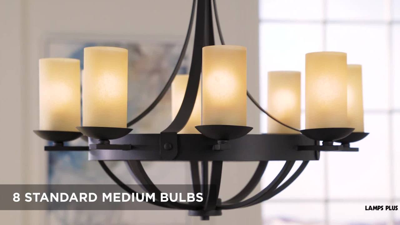 thumbnail video image 2 of Franklin Iron Works Sperry Bronze Chandelier 28" Wide Rustic Farmhouse Cylinder Scavo Glass Shade 8-Light Fixture for Dining Room House Kitchen Island, 2 of 10