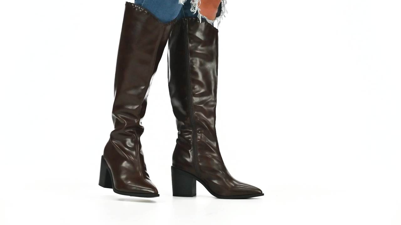 thumbnail video image 2 of Journee Womens Daria Stacked Heel Knee High Boots, Widths Available, 2 of 10