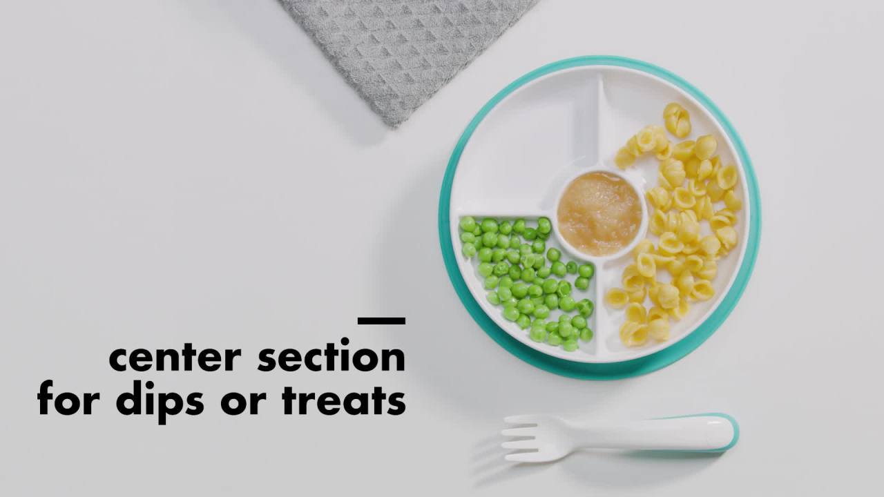 thumbnail video image 2 of OXO Tot Stick & Stay Divided Plate, Teal, 2 of 5