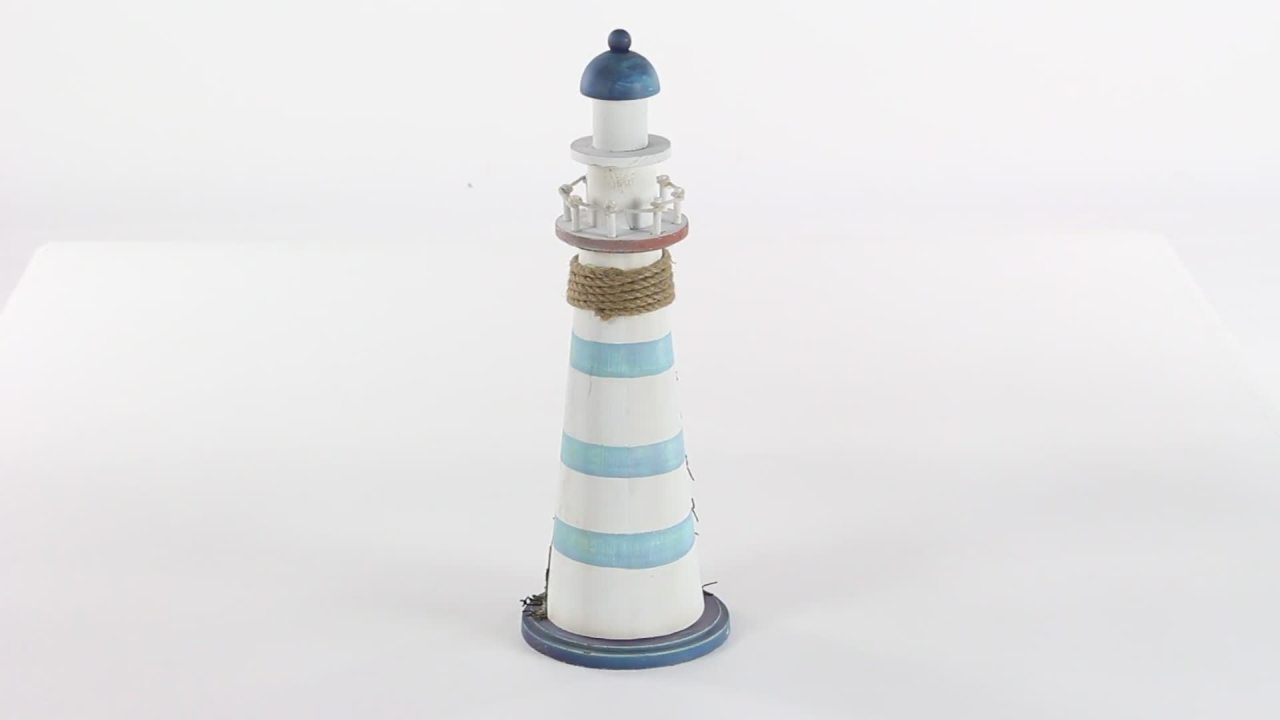 thumbnail video image 2 of 7" x 16" Blue Wood Light House Sculpture with Netting, by DecMode, 2 of 10