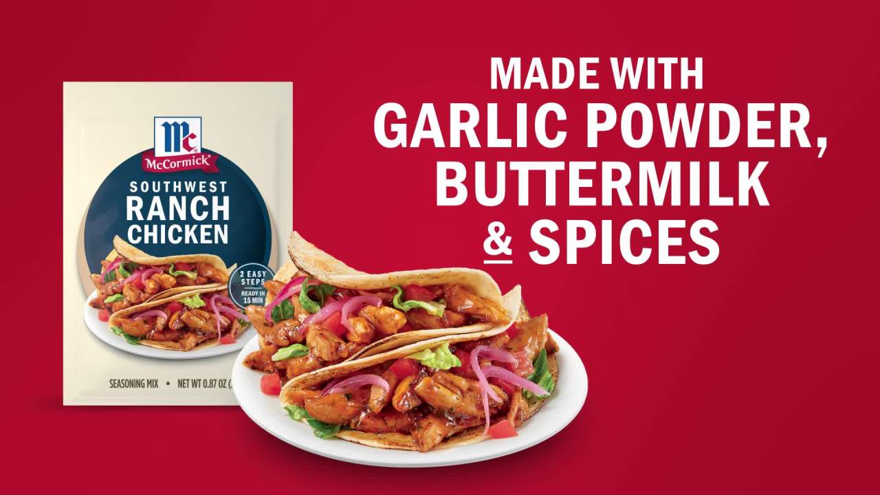 thumbnail video image 2 of McCormick Street Taco Southwest Ranch Chicken Seasoning Mix, 0.87 oz Packet, 2 of 15