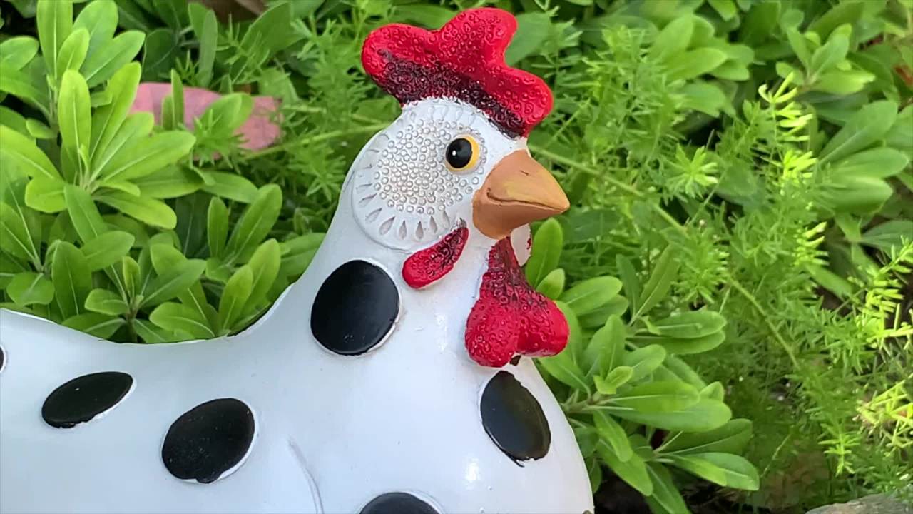 thumbnail video image 2 of Exhart Stacked Farmhouse Chickens Garden Statue, 12 inch, Resin, Multicolor, 2 of 7