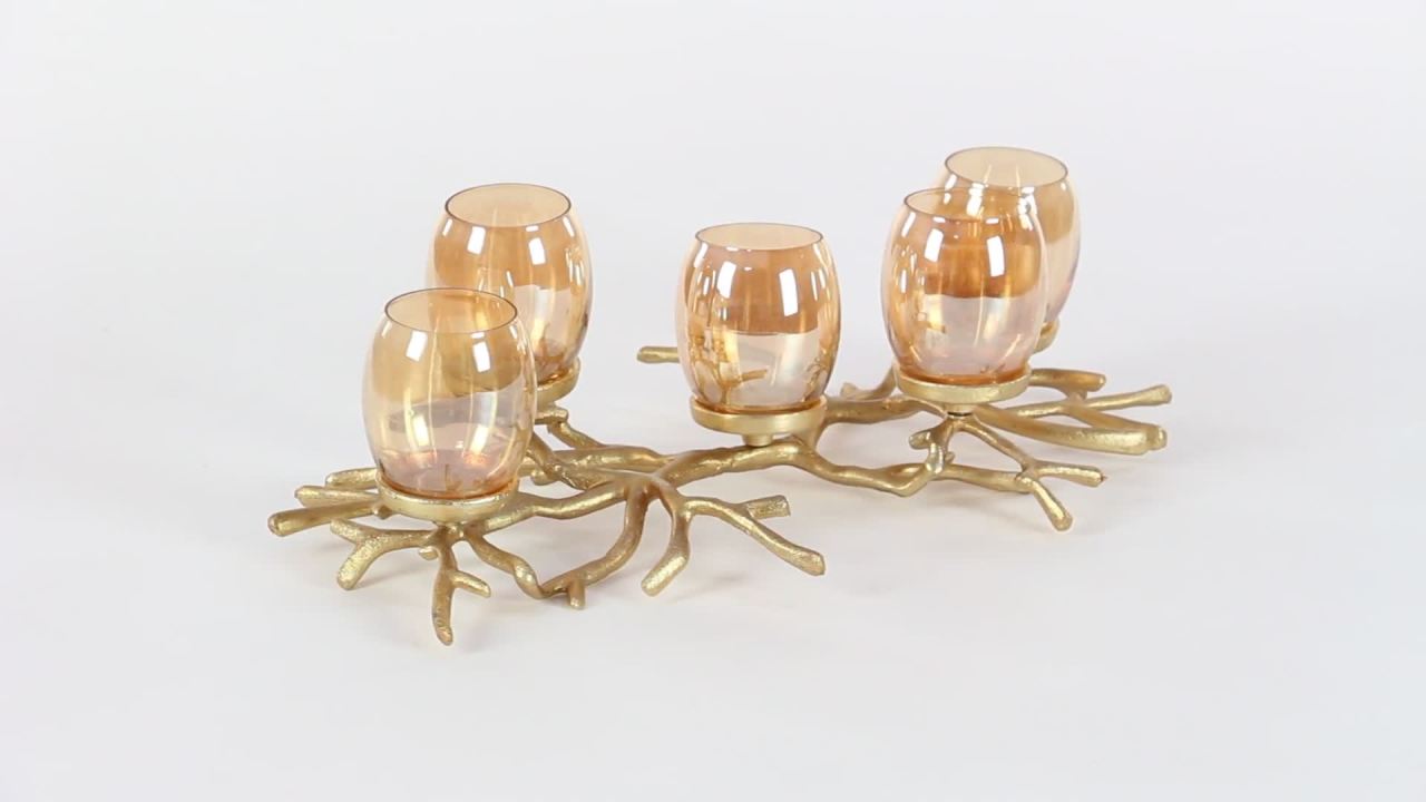 thumbnail video image 2 of DecMode 5 Holder Gold Aluminum Metal Coral Candelabra, 2 of 12