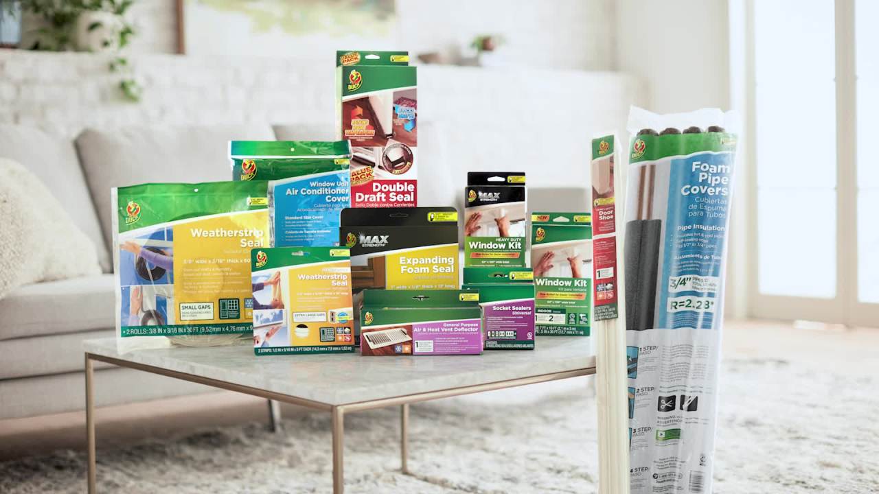 thumbnail video image 2 of Duck Window Air Conditioner Foam Insulating Seal, 1.38 in. x .5 in. x 42 in., 2 of 11