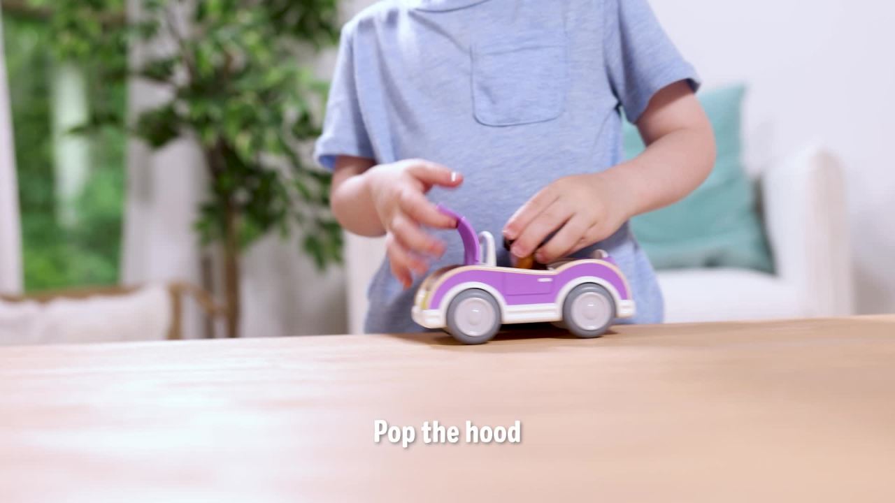 thumbnail video image 2 of Melissa & Doug Cheery Lane Vehicle and Girl Figure, Wooden Toy Convertible Car Playset - For Ages 2+ - FSC Certified, 2 of 10