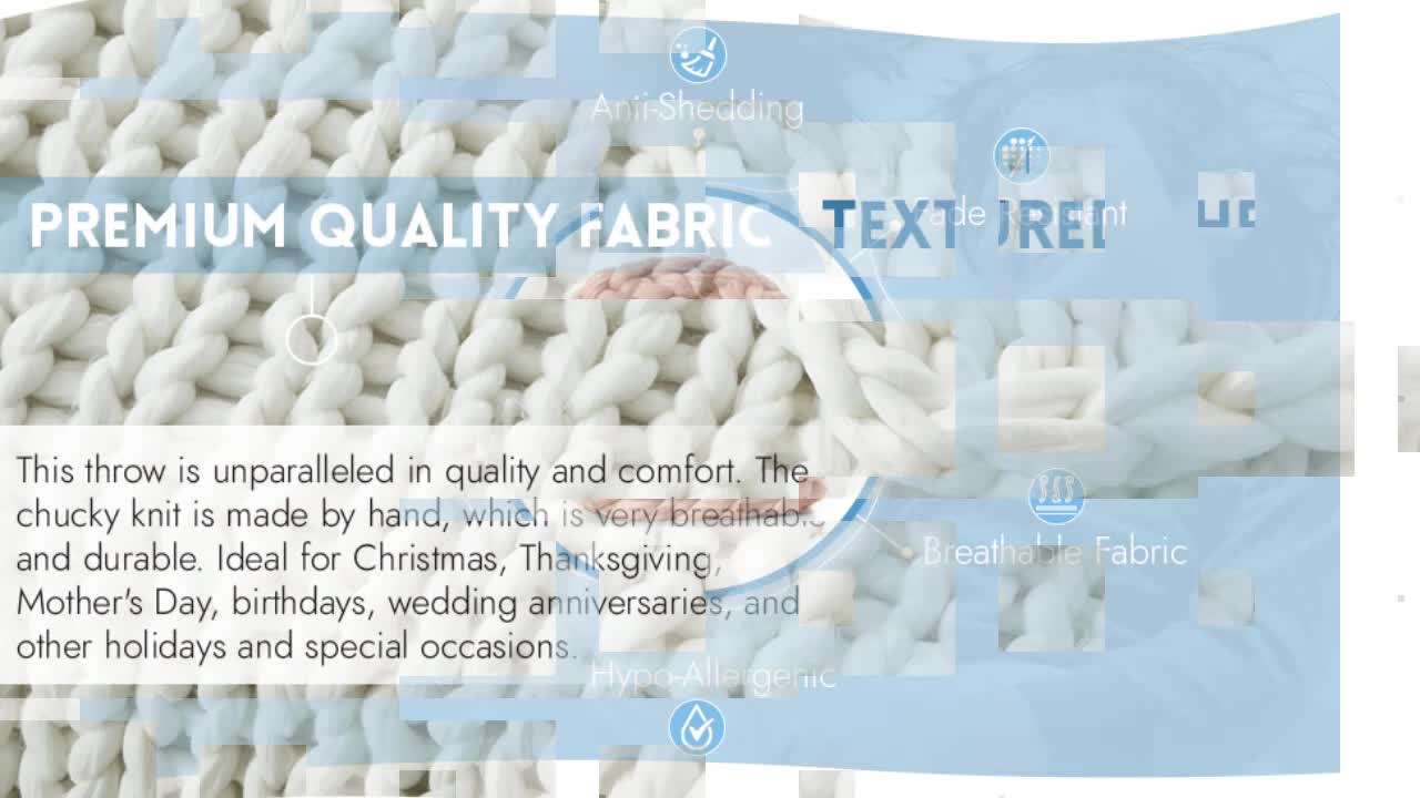 thumbnail video image 2 of Geroux Chunky Knit Throw - Extra Soft, 50" x 70", Cream White, 2 of 11