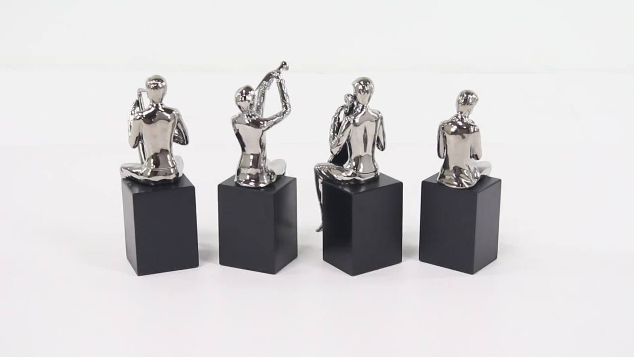 thumbnail video image 2 of 5"W, 14"H Silver Porcelain Musician Sculpture with Black Base, by DecMode (4 Count), 2 of 9