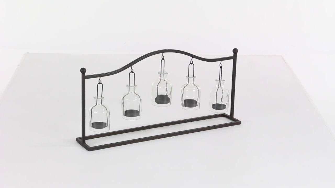 thumbnail video image 2 of DecMode 5 Holder Black Metal Hanging Bottle Decorative Candle Lantern, 2 of 9