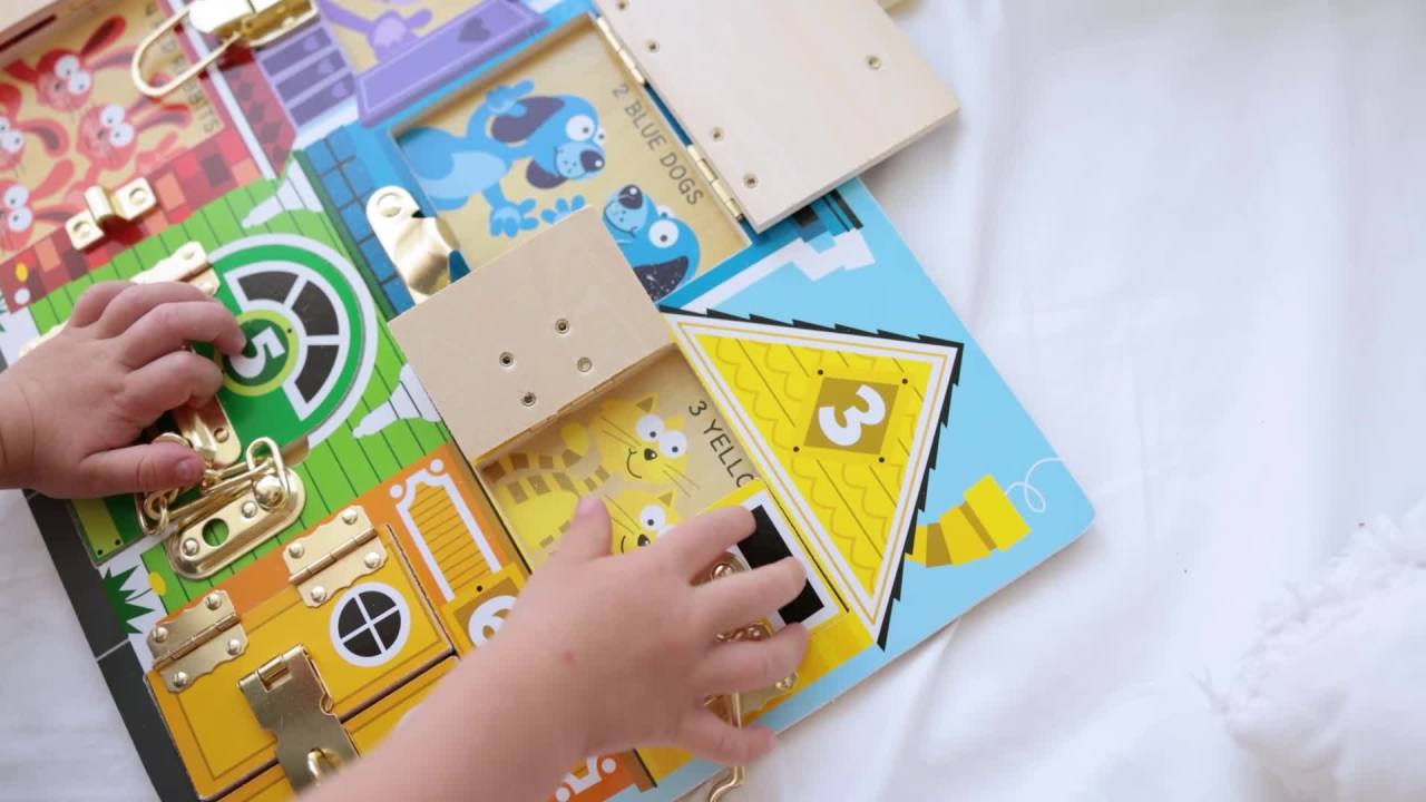 thumbnail video image 2 of Melissa & Doug Latches Wooden Activity Board - FSC Certified Materials, 2 of 11