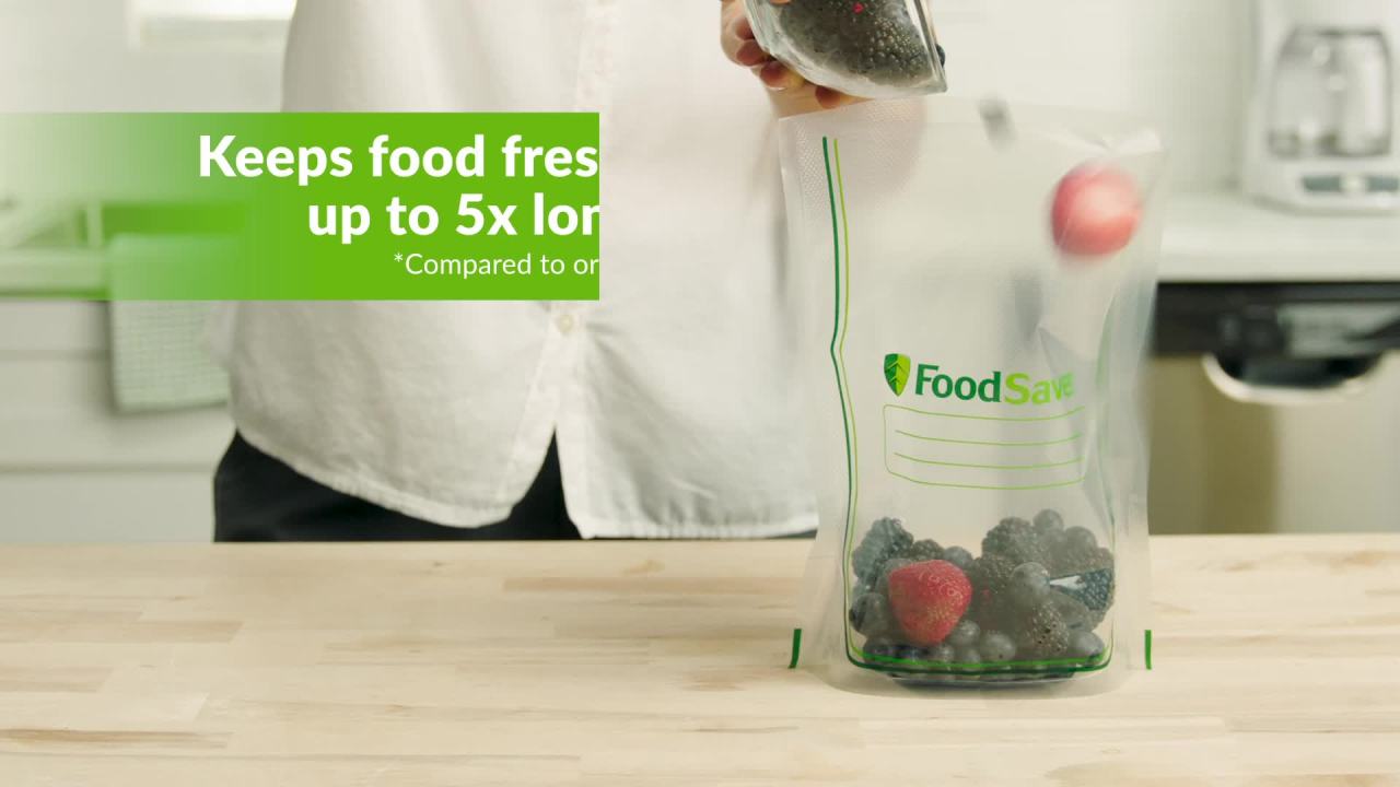 thumbnail video image 2 of FoodSaver Pre-Cut Easy Fill Vacuum Seal Bags, 10ct Gallon, BPA-Free & Sous-Vide Safe, VacSeal Bags for Stand-Up, Mess-Free Filling & Freezer Storage, 2 of 8