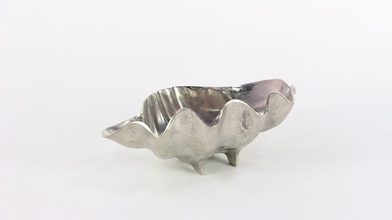 thumbnail video image 2 of DecMode 11" Asymmetrical Textured Shell Aluminum Metal Decorative Bowl, 2 of 15