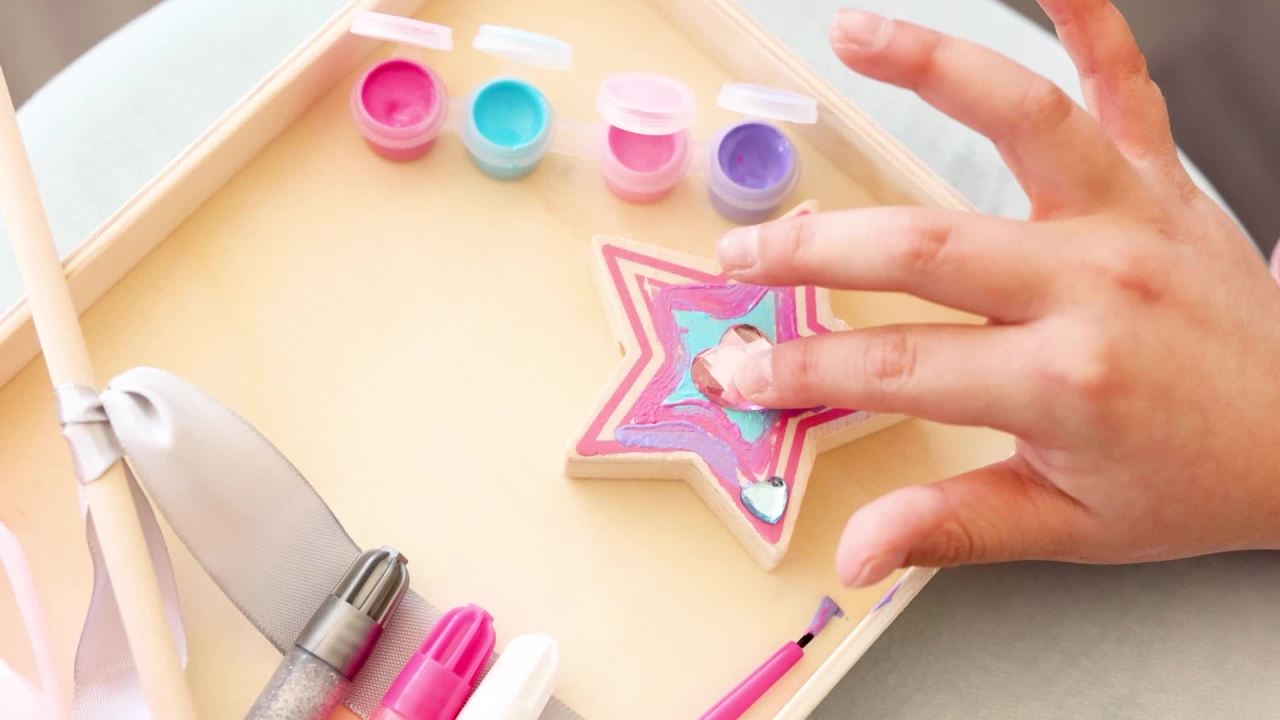 thumbnail video image 2 of Melissa & Doug Created By Me! Paint & Decorate Your Own Wooden Princess Wand Craft Kit, Pink, 2 of 10