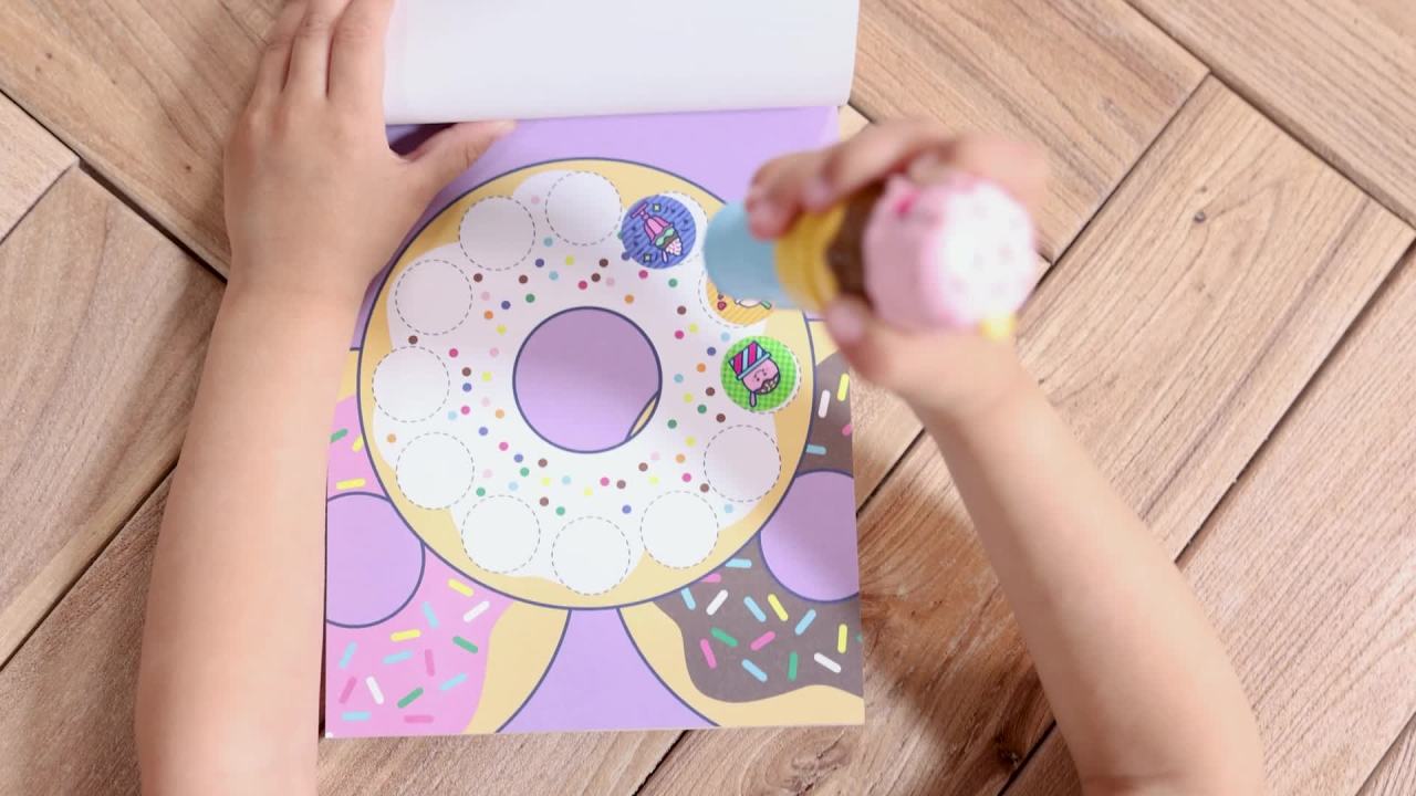 thumbnail video image 2 of Melissa & Doug Sticker WOW!™ 24-Page Activity Pad and Sticker Stamper, 300 Stickers, Arts and Crafts Fidget Toy Collectible Character – Ice Cream - FSC Certified, 2 of 10