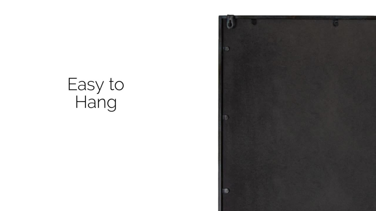 thumbnail video image 2 of Kate and Laurel Jackson Modern Metal Framed Wall Mirror with Shelf, 22 x 29, Black, Chic Rectangle Mirror for Wall, 2 of 8