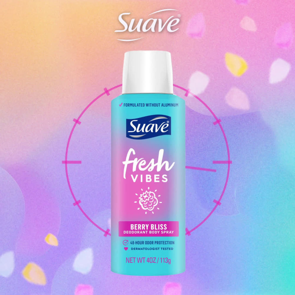 Suave Fresh Vibes Deodorant Body Spray, Aluminum Free 48 Hour Deodorant