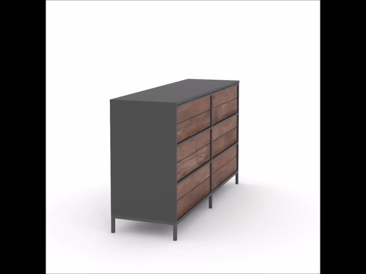 thumbnail video image 2 of Sauder Boulevard Cafe Industrial 6-Drawer Dresser with Metal Frame, Black Finish, 2 of 11