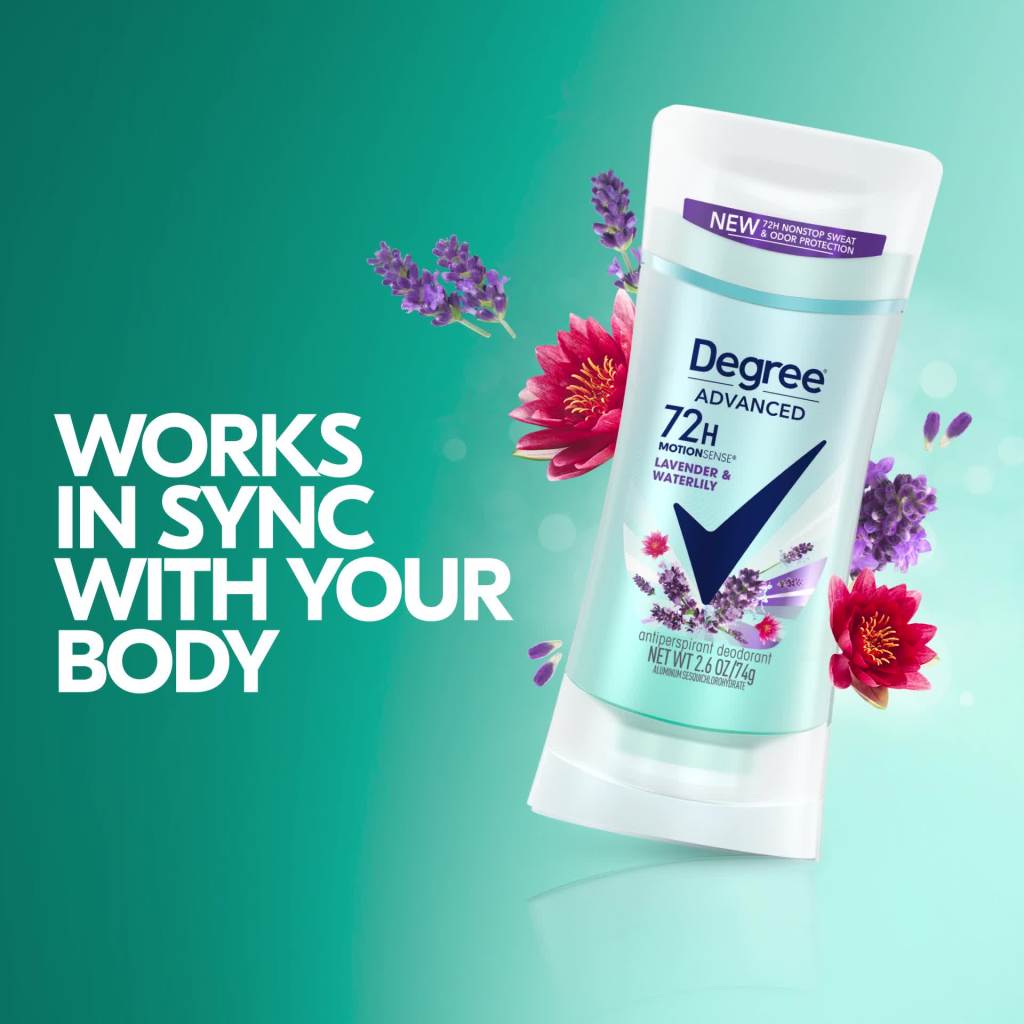thumbnail video image 2 of Degree Advanced Women's Antiperspirant Deodorant Stick Lavender & Waterlily, 2.6 oz, 2 of 11