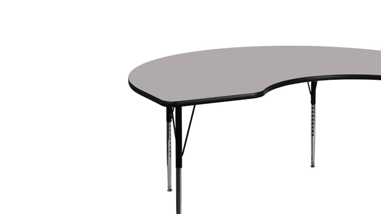 thumbnail video image 2 of Flash Furniture Wren 48''W x 96''L Kidney Oak Thermal Laminate Activity Table - Standard Height Adjustable Legs, 2 of 4