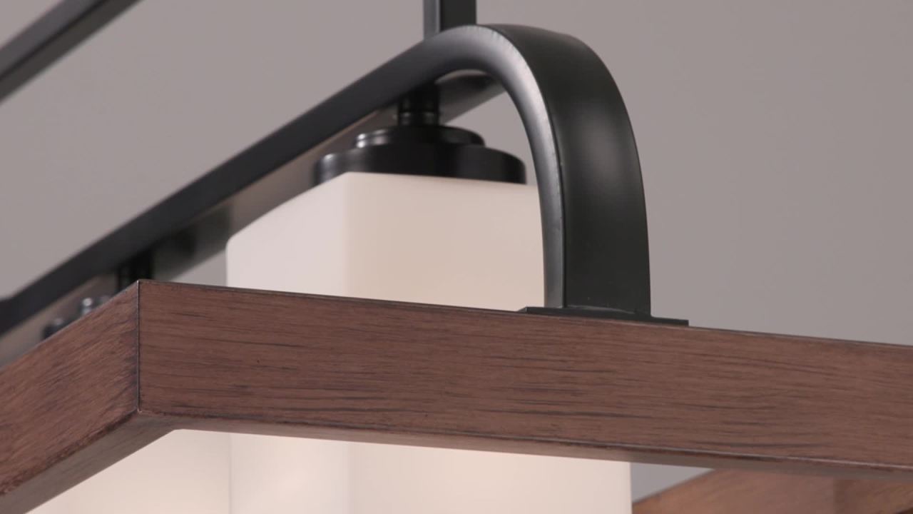 thumbnail video image 2 of Possini Euro Design Spearhead Black Wood Linear Pendant Chandelier 42" Wide Modern White Glass 4-Light Dining Room Kitchen Island, 2 of 10