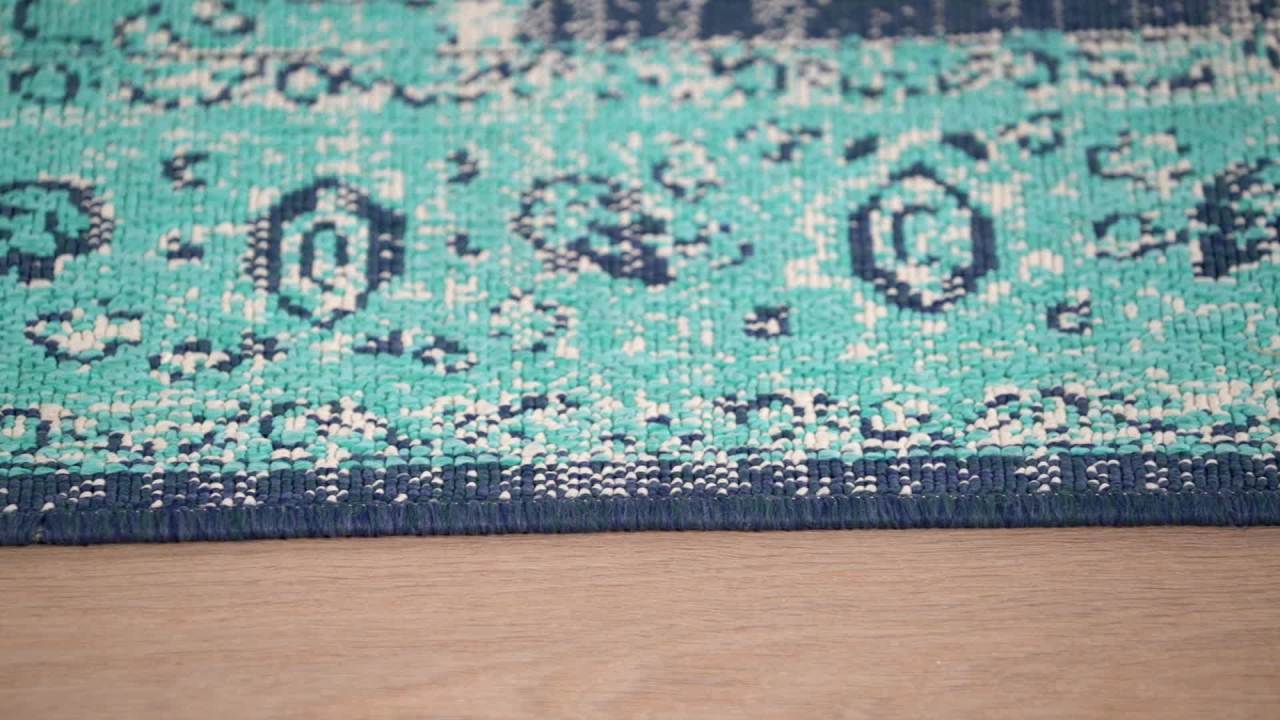 thumbnail video image 2 of Catalopa Indoor/Outdoor 7'10" x 10' Modern Area Rug, Blue and Ivory, 2 of 7