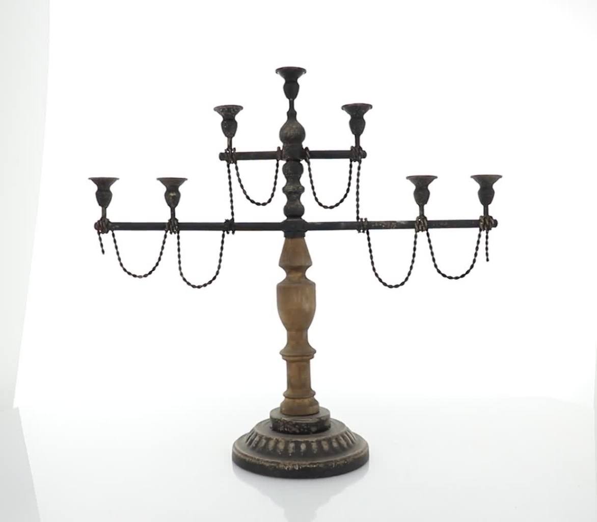 thumbnail video image 2 of DecMode 8"W, 22"H Metal Vintage Candelabra, Brown, 1-Piece, 2 of 12