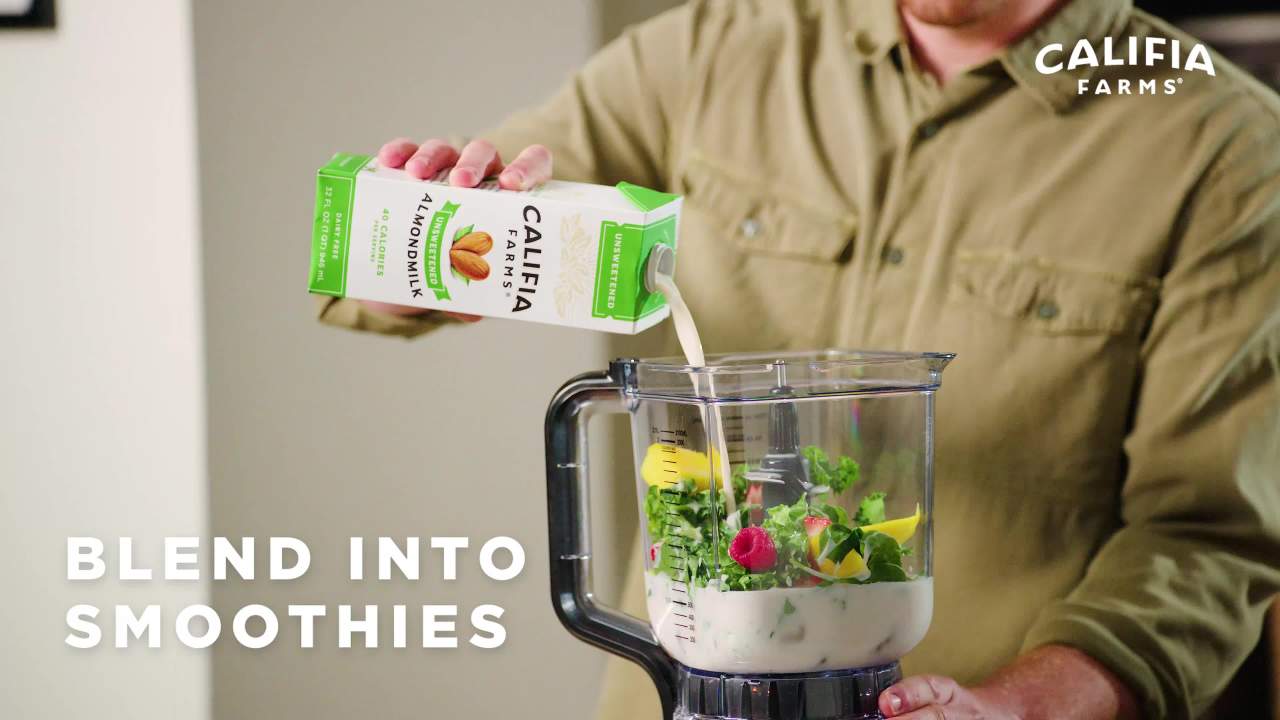 thumbnail video image 2 of Califia Farms Unsweetened Vanilla Almond Milk 32 Fluid Ounces, 2 of 9