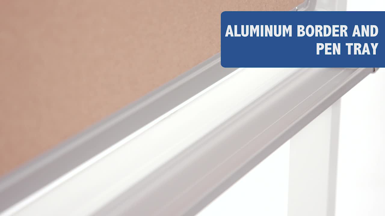 thumbnail video image 2 of Flash Furniture HERCULES Series 64.25"W x 64.75"H Reversible Mobile Cork Bulletin Board and White Board with Pen Tray, 2 of 17