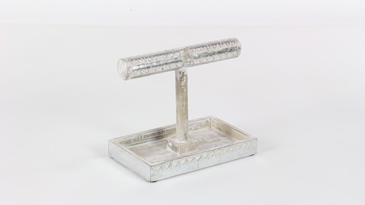 thumbnail video image 2 of DecMode 12"W, 10"H Mango Wood Natural Jewelry Stand, White, 1 - Piece, 2 of 7