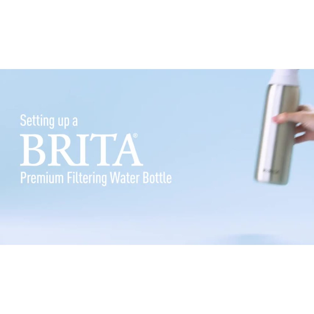 thumbnail video image 2 of Brita 20 oz Glacier Stainless Steel Filtered Water Bottle, Reduces Chlorine, Leak Proof with Straw, 2 of 12