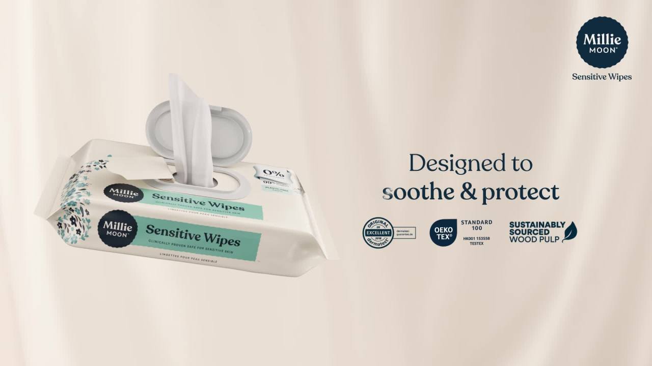 thumbnail video image 2 of Millie Moon Sensitive Wipes, 648 Count (Select for More Options), 2 of 10