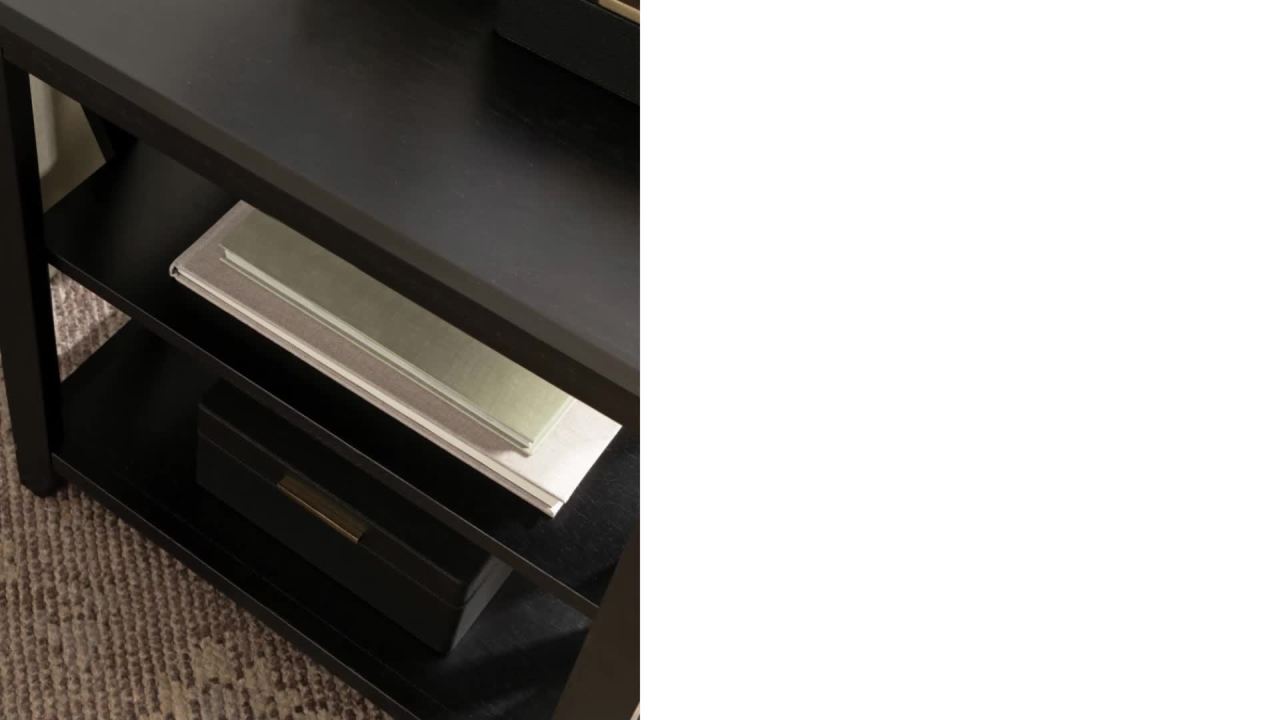 thumbnail video image 2 of Kate and Laurel Broadbridge Modern Tiered Rectangle Side Table, 23 x 18 x 24, Black, Transtional Three-Tier Wooden Nightstand with Storage for Use as Living Room End Table, 2 of 9